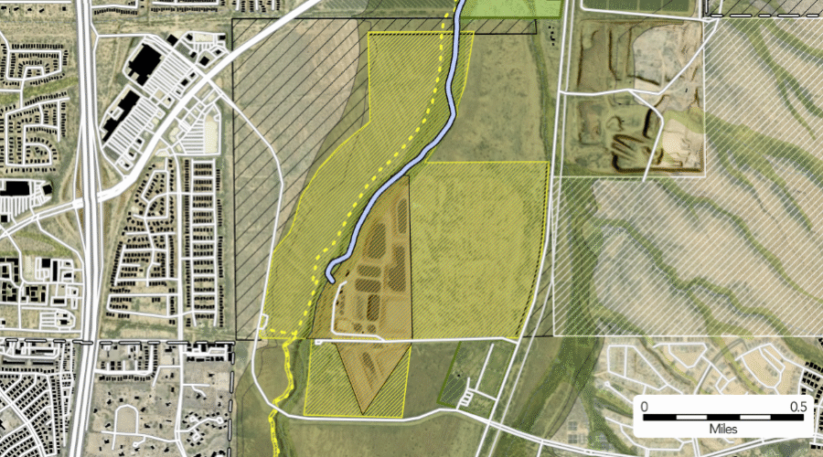 A close-in crop of a map shows in-channel flow originating from a wastewater reclamation facility.